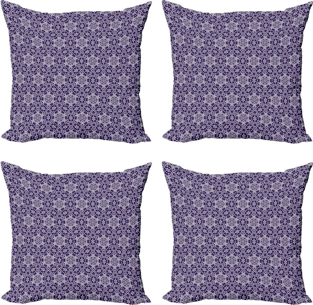 ABAKUHAUS Beschwingt Kissenbezug Set (4 Stück), Mandala inspiriert Blumen, Moderner Doppelseitiger Digitaldruck, 40 cm x 40 cm, Quarz und Weiß