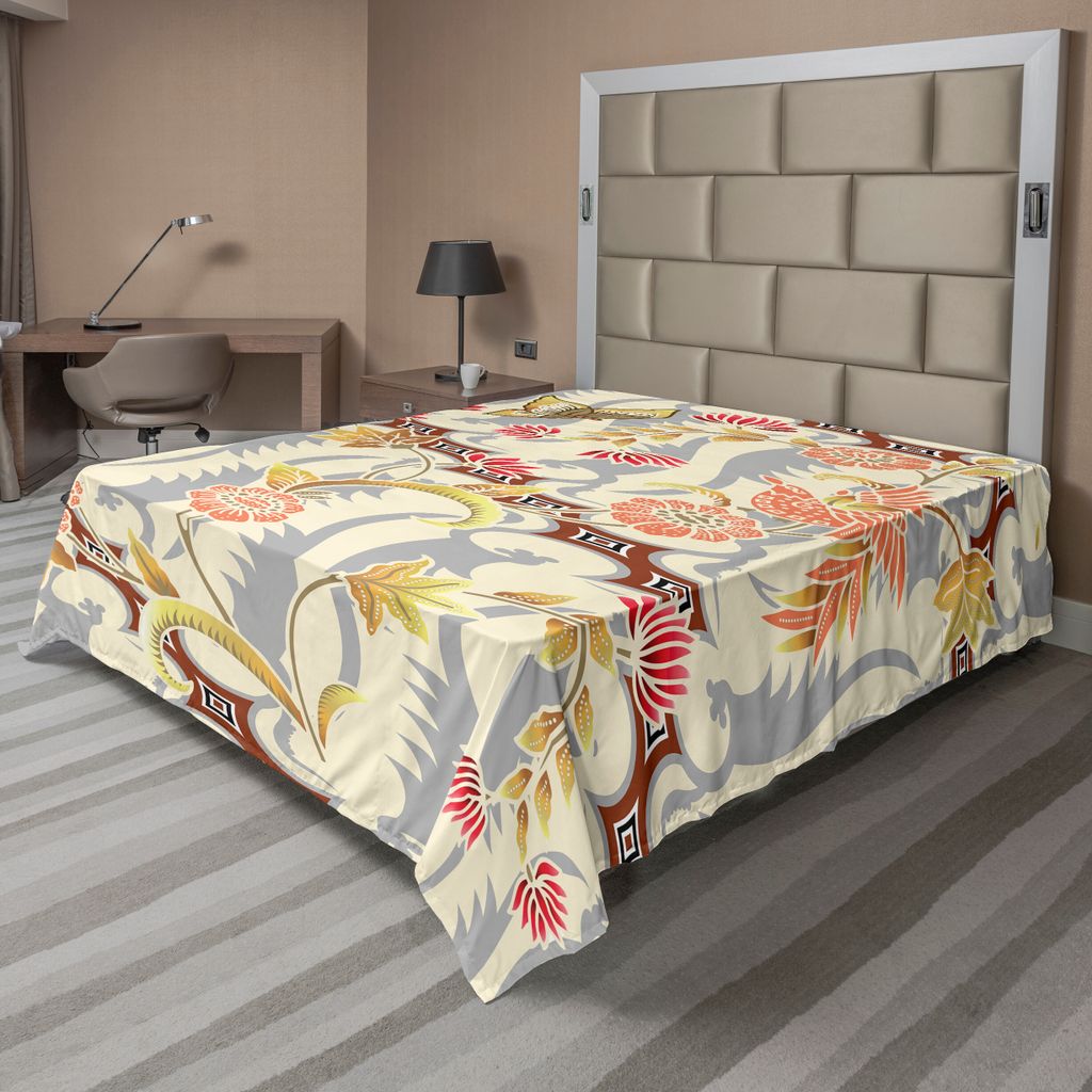 ABAKUHAUS Batik Bettlaken, Japanischer Garten inspirierte wirbelnde Frühlings-Blumen entwerfen in den weichen Farben Illustration, weiches bequeme...