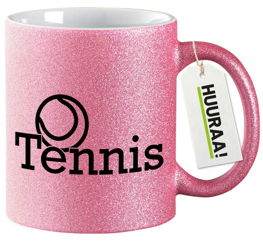 Huuraa Glitzertasse Tennis Ball 330ml Pink Keramik Kaffeebecher Geschenkidee