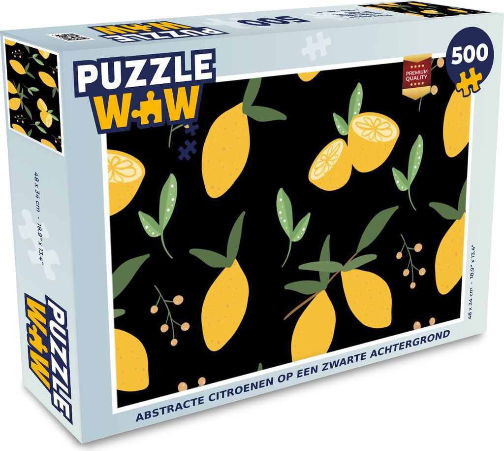 MuchoWow Puzzle 500 Teile Zitrone - Muster - Abstrakt - Schwarz - 500 Teile - Kinder - Selberbauen - Puzzlespiele