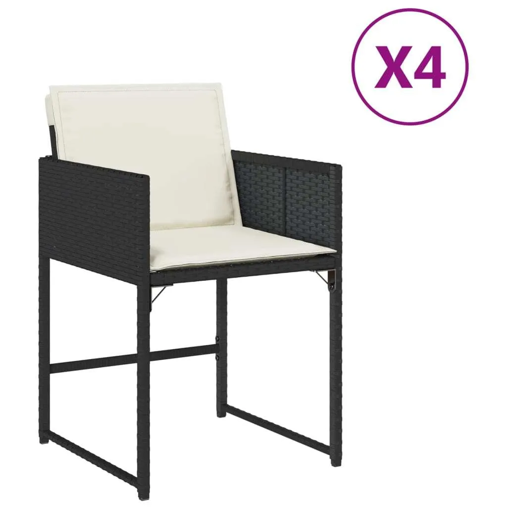 vidaXL Sedie da Giardino in Polyrattan Nero Set da 4 con Cuscini