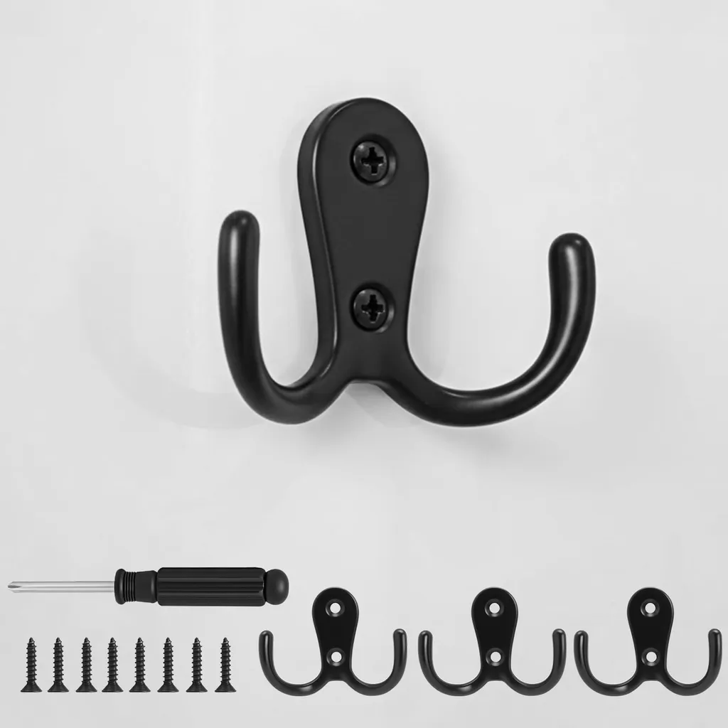 Crochets Métalliques Doubles Robustes avec Vis de Fixation - Set de 11