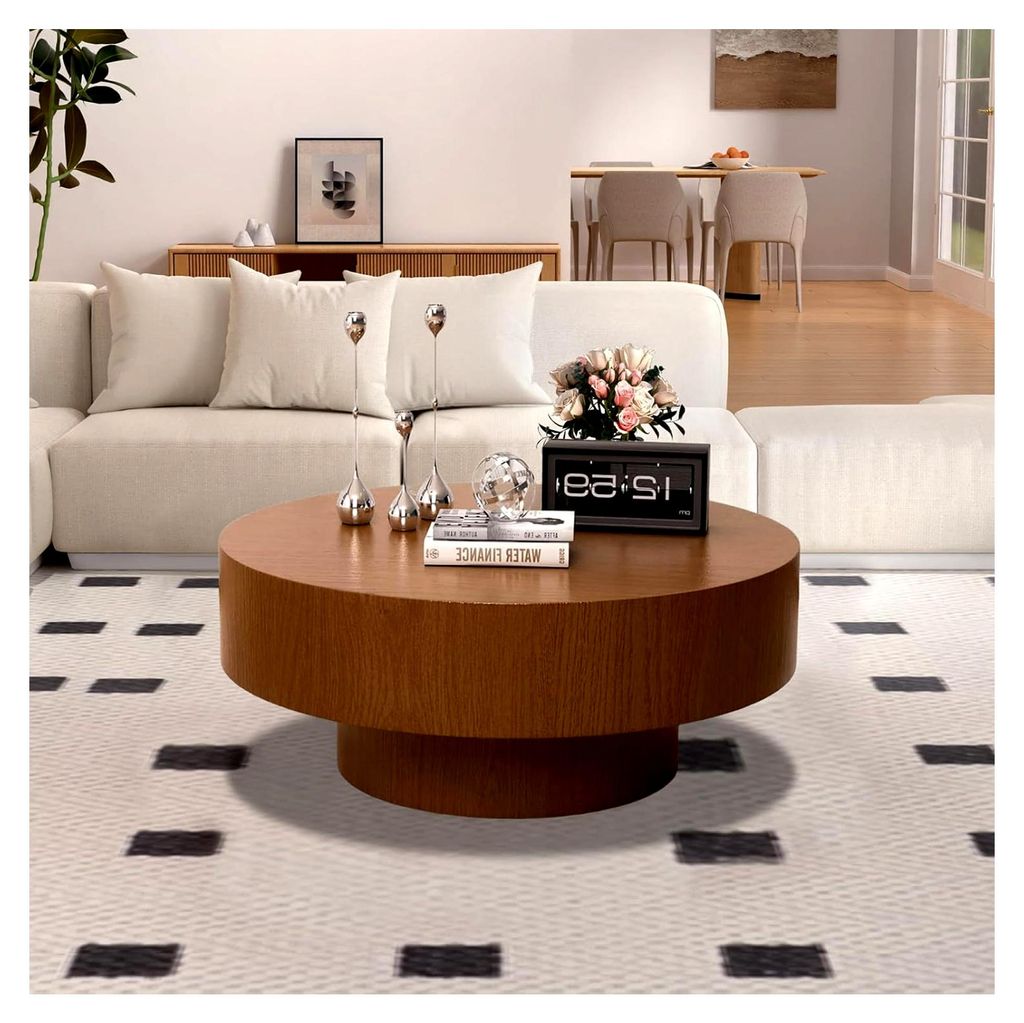 Runder Couchtisch (77,5 cm Durchmesser), minimalistischer Beistelltisch mit stabilem Sockel, moderner, niedriger Tisch für das Wohnzimmer