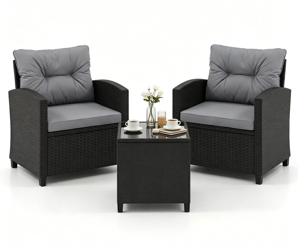 Set da giardino in rattan KOMFOTTEU, composto da 3 pezzi, Immagine del prodotto 