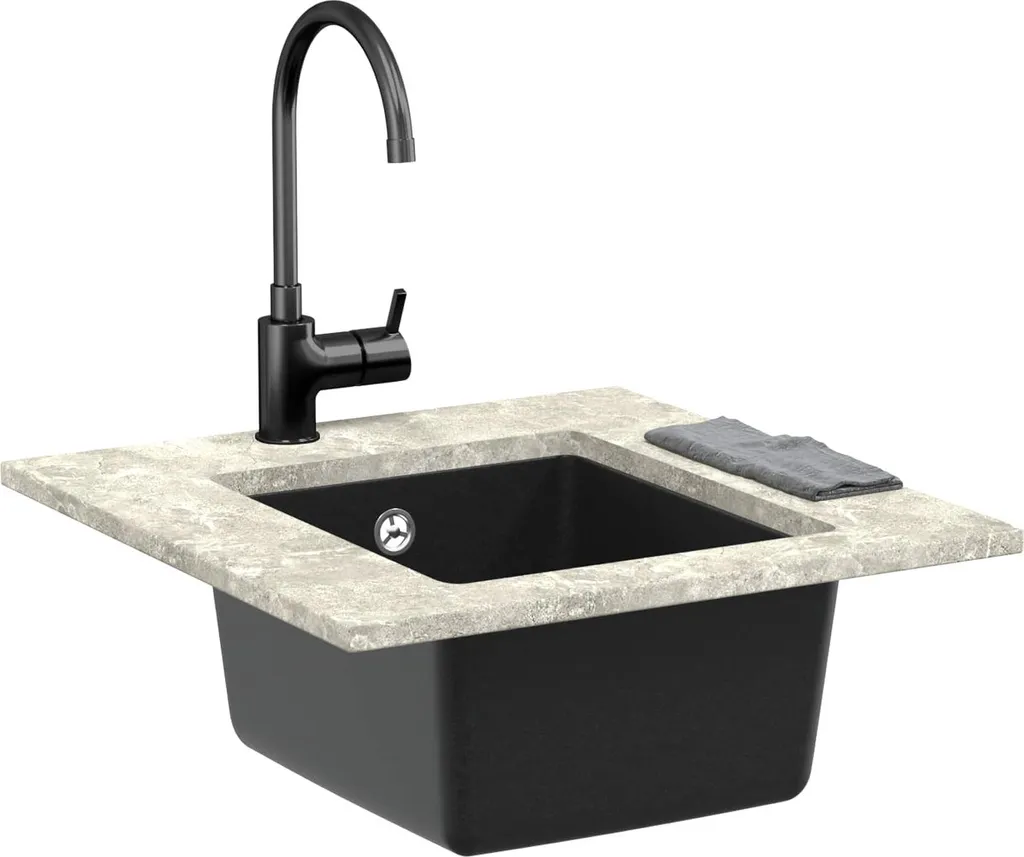 vidaXL Lavabo Noir 370 x 460 mm en Quartz 80% et Résine Haute Qualité