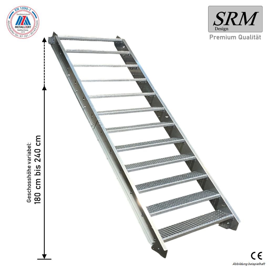 12 Stufen Stahltreppe Breite 110 cm Geschosshöhe 180-240cm inkl. Zubehör