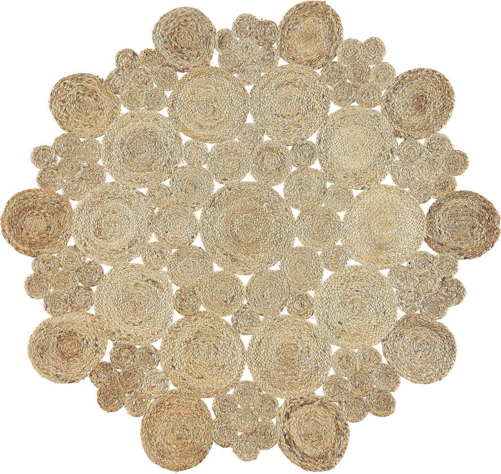 BELIANI Teppich Beige Jute rund ø 135 cm Kurzflor Boho Stil Flur Diele Salon Wohnzimmer Arbeitszimmer u. Schlafzimmer