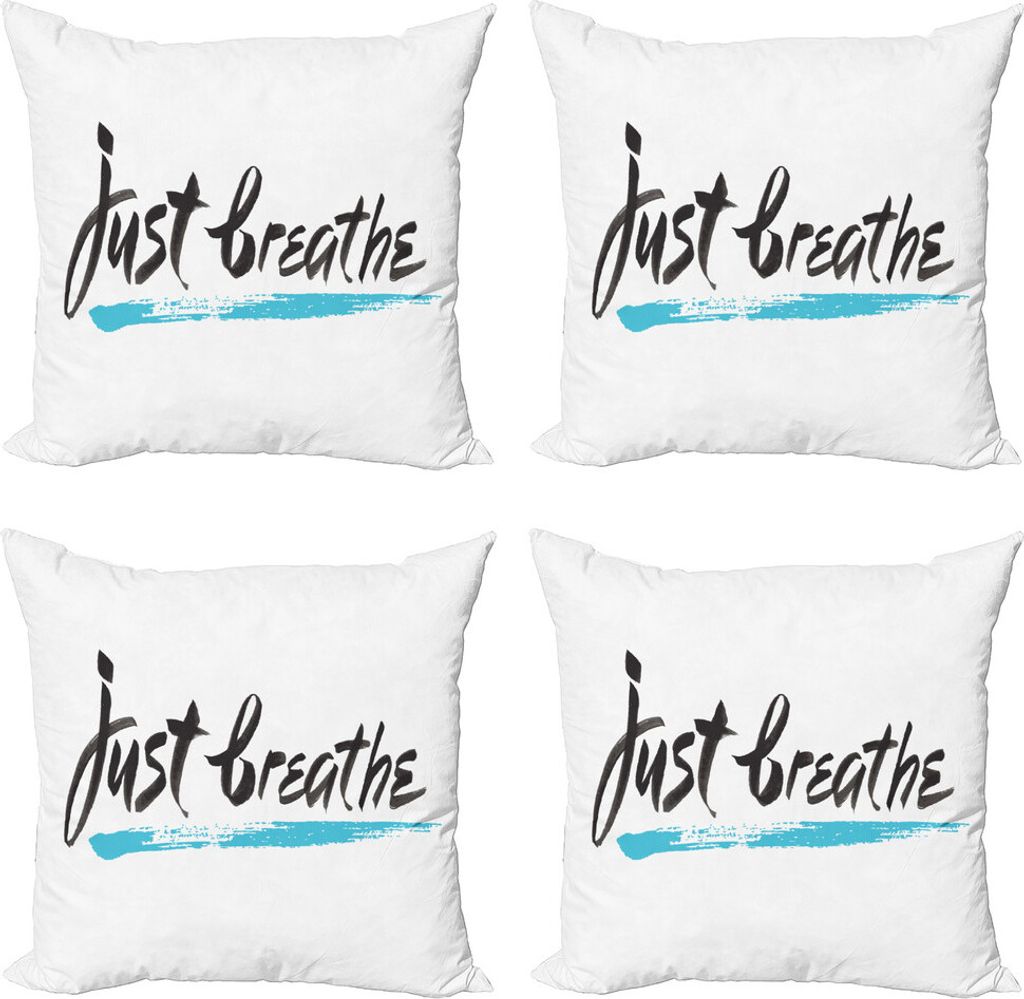 ABAKUHAUS Just Breathe Kissenbezug Set (4 Stück), Stressbewältigung, Moderner Doppelseitiger Digitaldruck, 40 cm x 40 cm, Blassblau Schwarz Weiß