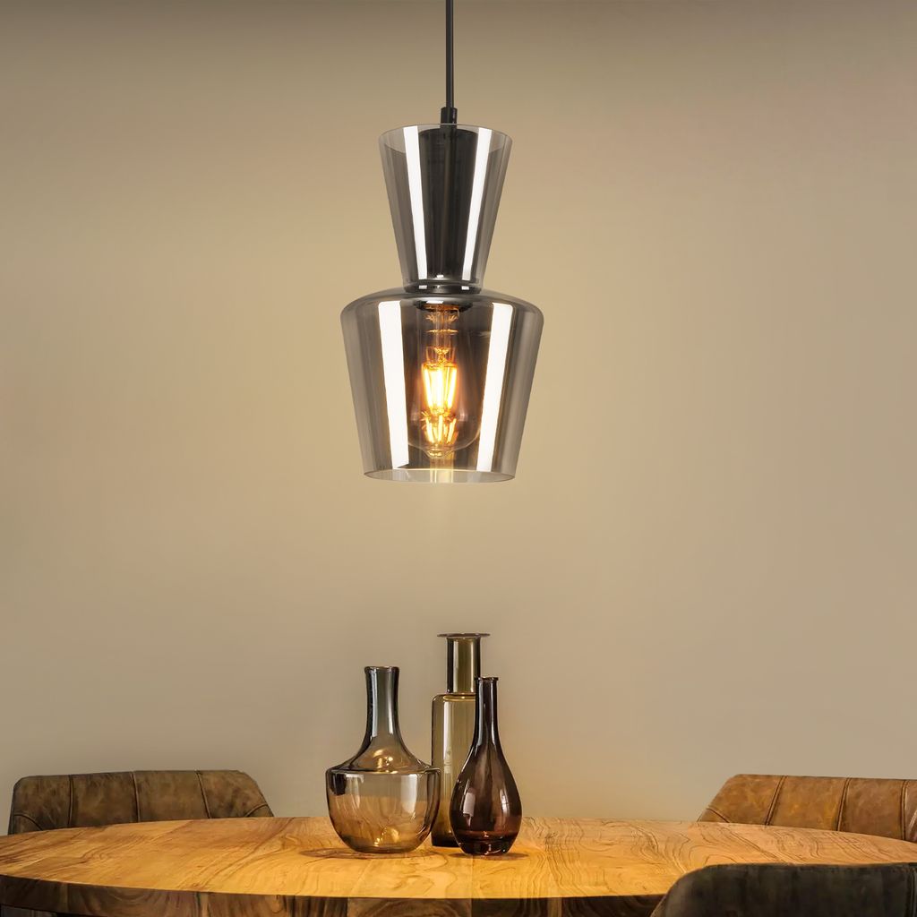 ZMH Pendelleuchte Esstisch Hängelampe Wohnzimmer 1 Flammig Esstischlampe E27 Glas Hängeleuchte Schlafzimmer Pendellampe Vintage Retro Esszimmerla...