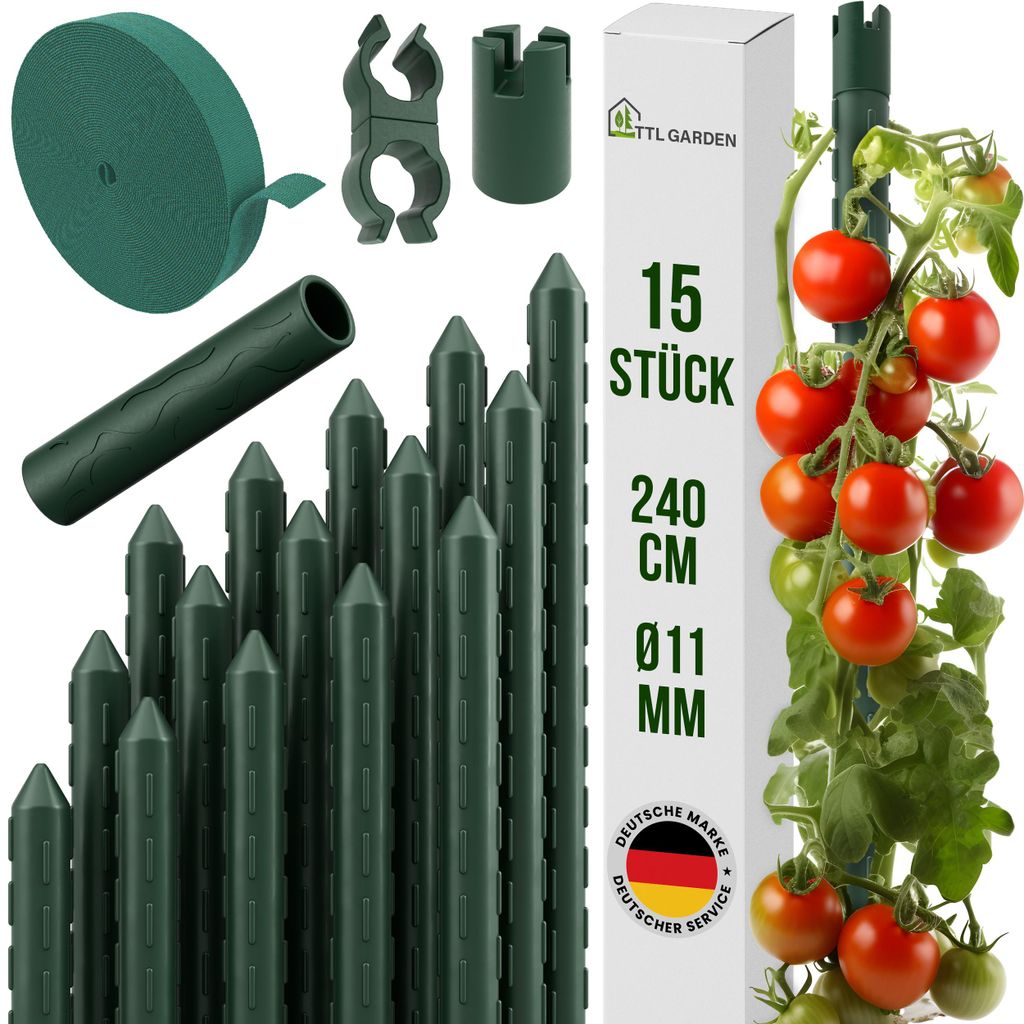 TTL GARDEN Rankstäbe 15er Set 240cm 11mm Pflanzenstütze + Produktbild 