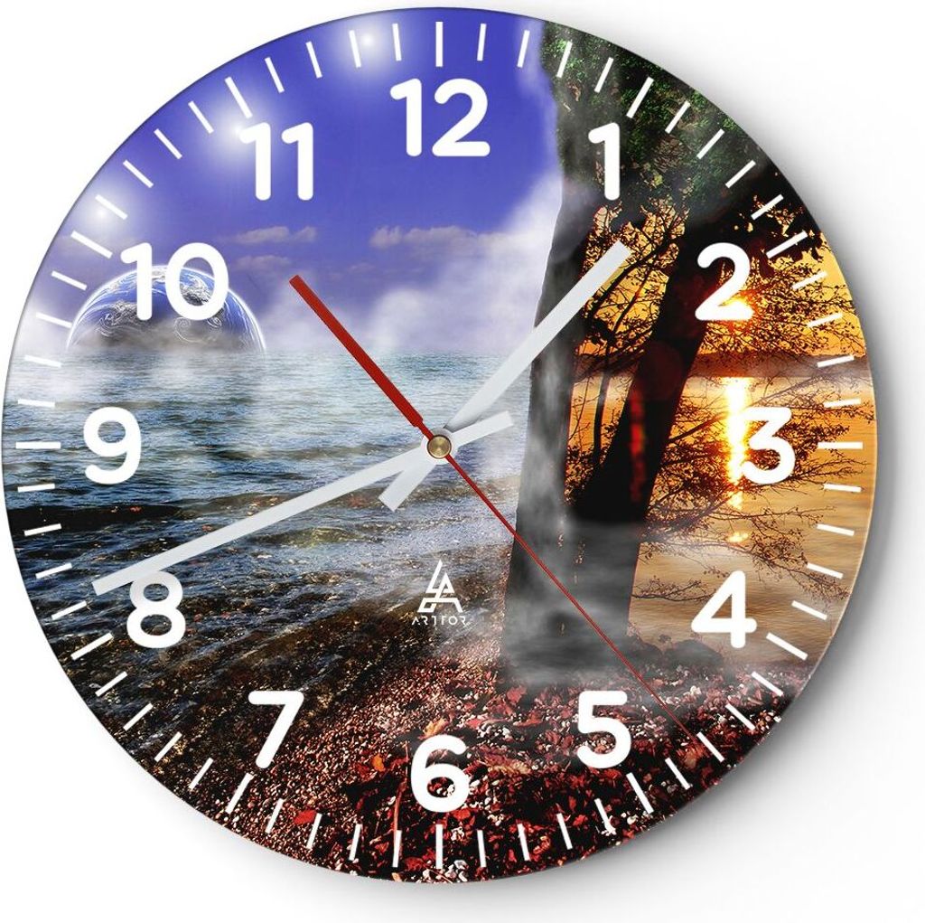 Wanduhr - Rund - Glasuhr - Abstraktion Umwelt Erde - 30x30cm - Schleichendes Uhrwerk - Lautlos - zum Aufhängen bereit - Dekoration Modern - Wandde...