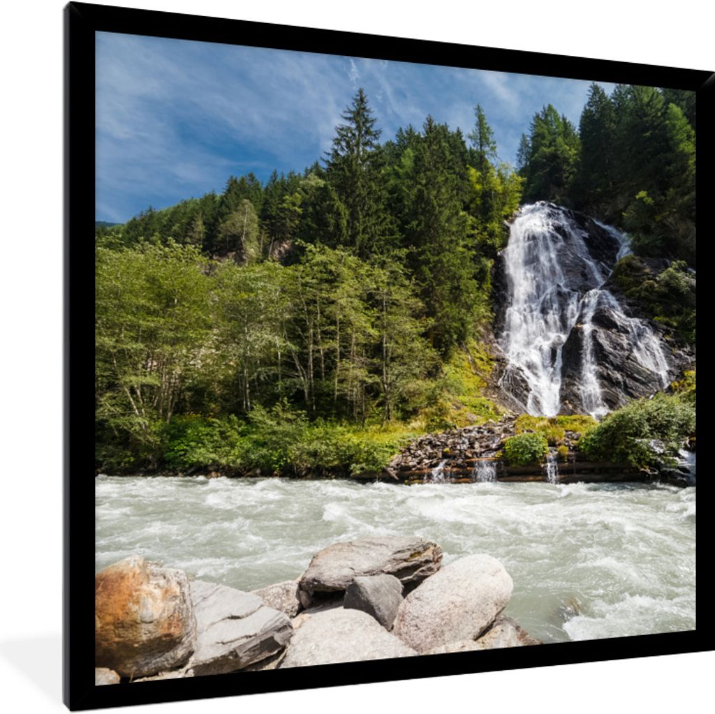 MuchoWow Gerahmtes Poster Wasserfall am Großglockner in Österreich 40x40 cm - Poster mit Schwarzem Bilderrahmen Wandposter Rahmen Foto Bilder -...