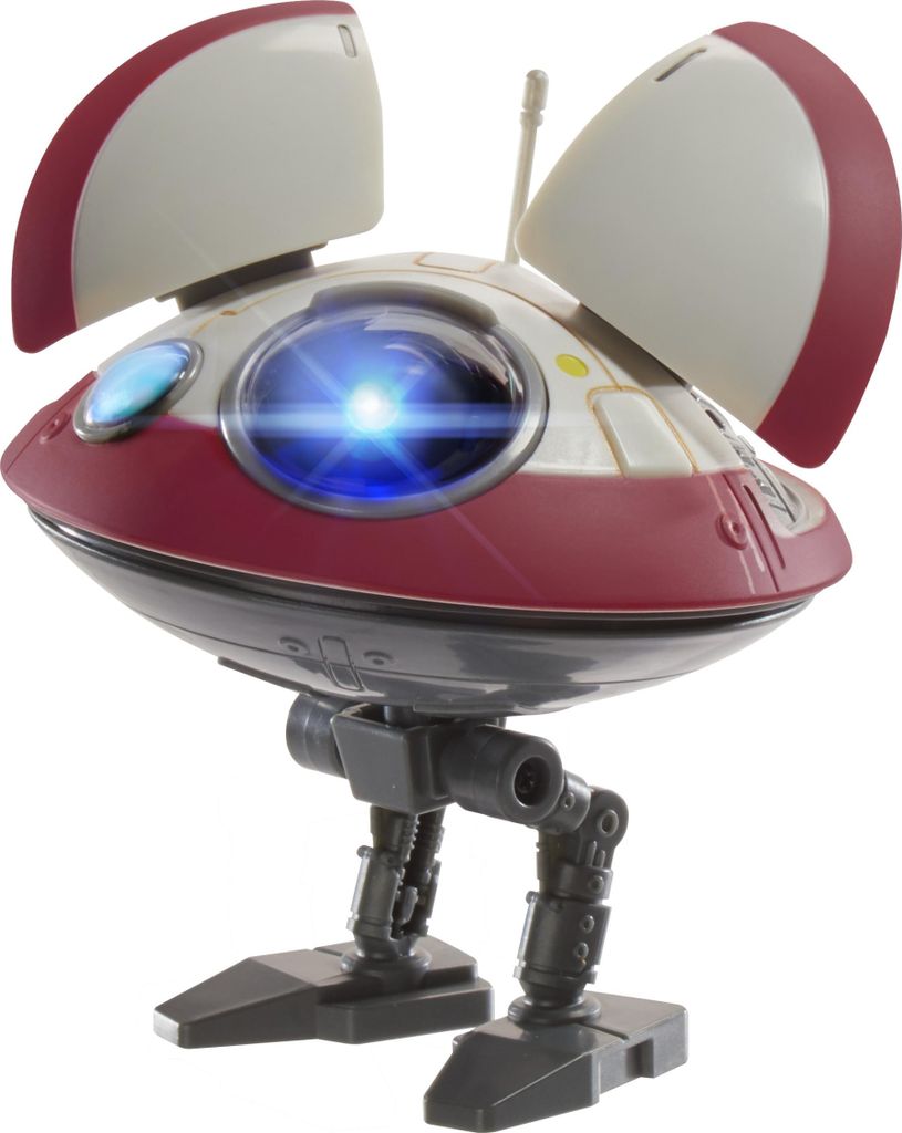 A small, round robot with two ear-like appendages and a glowing blue eye, standing on two legs.