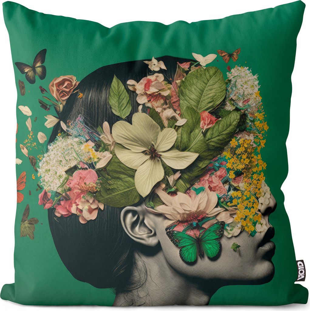 VOID Schmetterlinge Frau Art Blumen Kissenbezug Kissenhülle sofa couch wohnzimmer dekoration wasserfest Outdoor Garten Kissen bezug deko