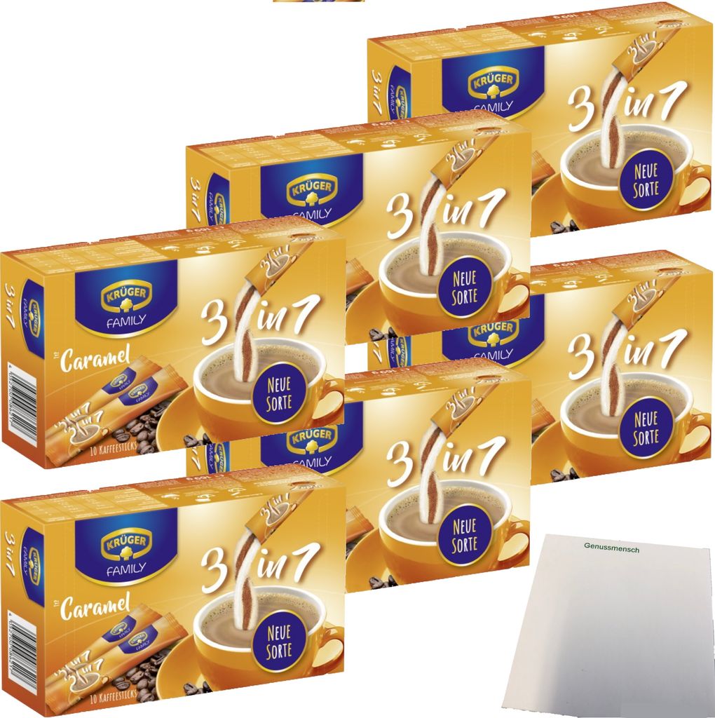 Krüger Family Kaffee-Sticks 3in1 Caramel 6er Pack (6x169g Packung) + usy Block