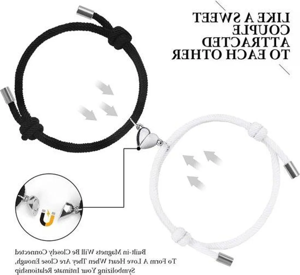 Bracelet magnétique réglable cordon tressé - Bijou couple haute qualité