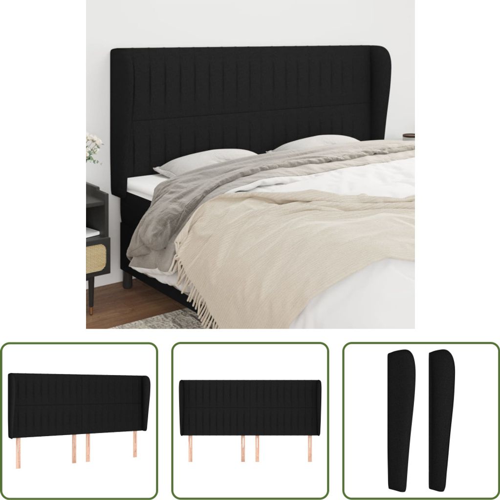 The Living Store Kopfteil mit Ohren Schwarz 203x23x118/128 Produktbild 