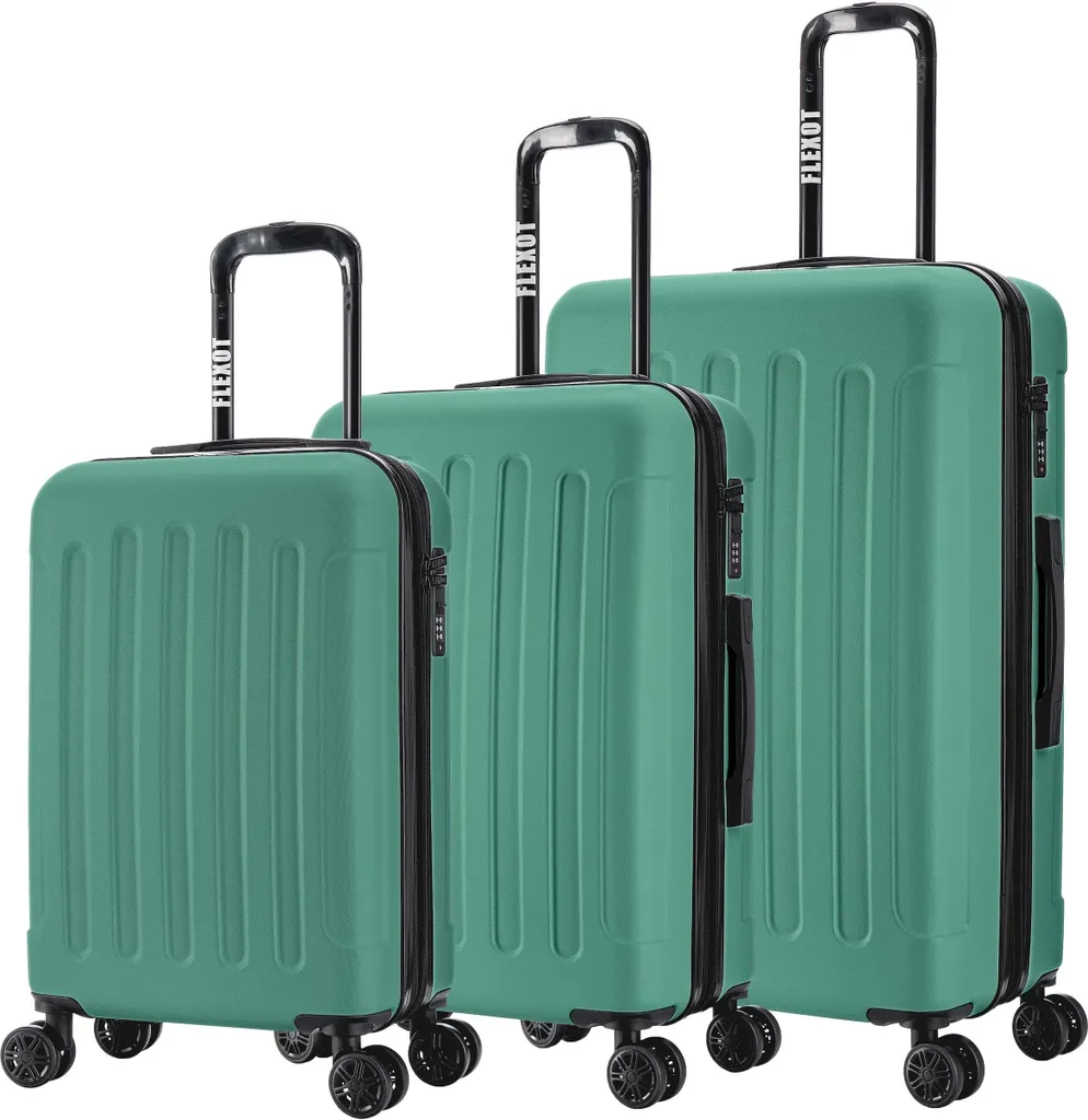Set 3 Valigie Flexot F-3045 Grigio-Verde | Bagaglio Espandibile a V