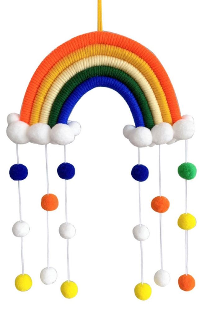 Makramee-Regenbogen-Wanddeko-Girlande mit bunten Kugeln für Kinderzimmer, Mädchenzimmer, Babyzimmer, Kinderzimmerdekoration, Spielzimmer