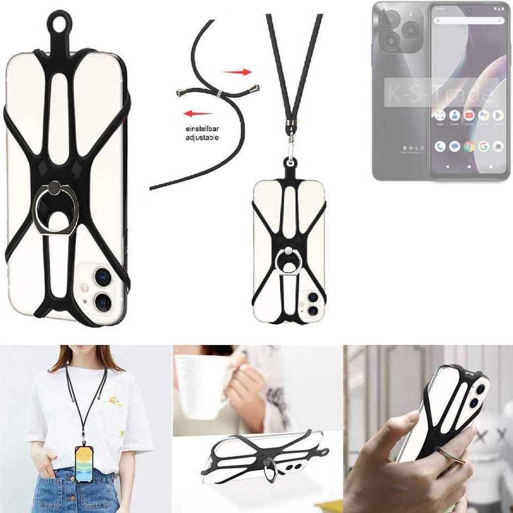 K-S-Trade 3in1 Handykette Handyband Handykordel Halsband Smartphone-Ring Handy-Ring kompatibel mit BLU Bold K10 Fingerhalterung Handyring
