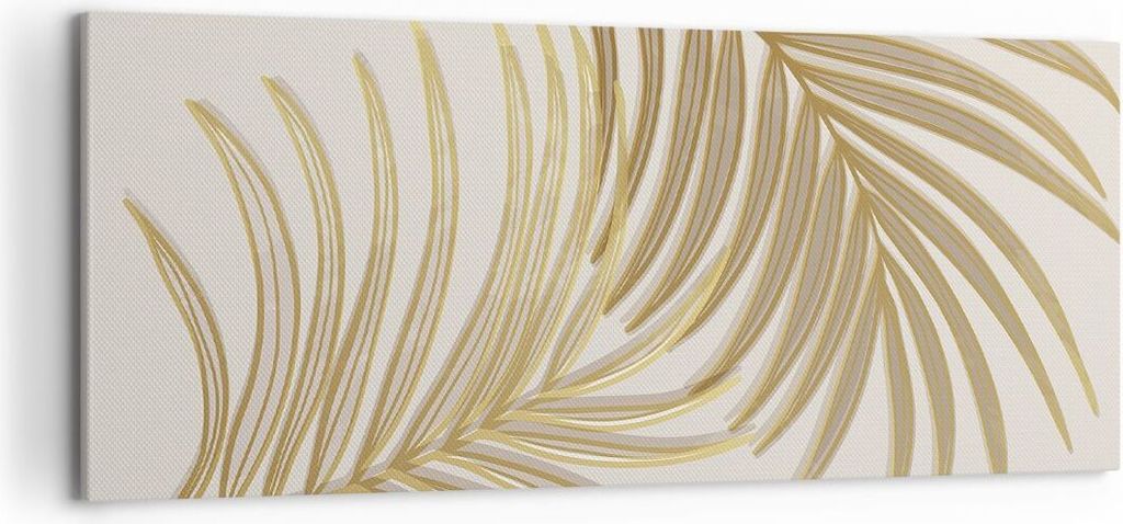Bild auf Leinwand - Leinwandbild - Einteilig - Golden Blätter Palmen - 120x50cm - Wand Bild - Wanddeko - Wandbilder - Leinwanddruck - Bilder - Wan...