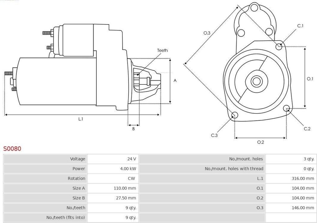 AS-PL S0088 Starter Anlasser 1,1kW passend für MERCEDES-BENZ C-Klasse Limousine (W204) 12V