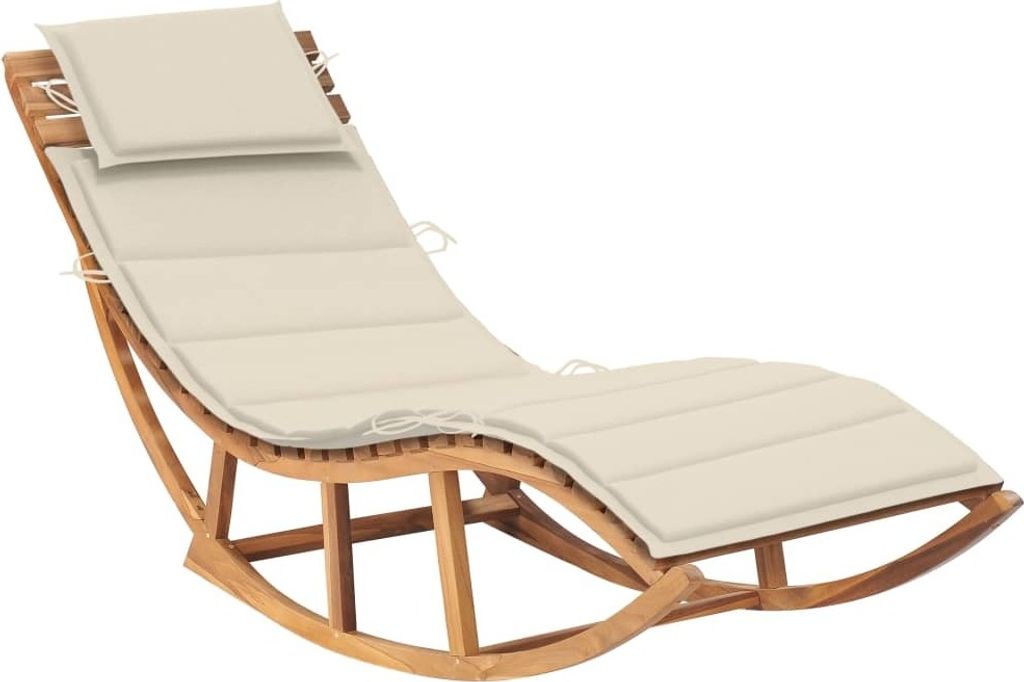 BESTE 2022 Relaxliege Liegestuhl mit robustem - Schaukelliege mit Auflage Massivholz Teak Premium für Balkon, Terrasse, Garten *HOM