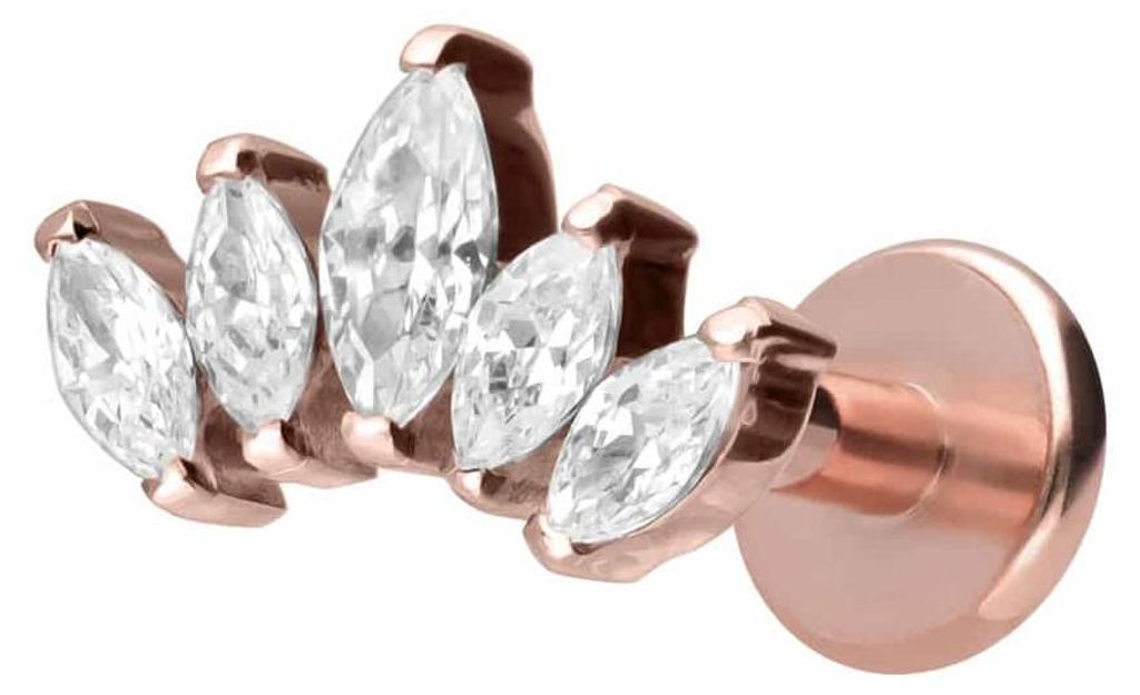 Ohrpiercing, Nasenpiercing Titan Labret mit Innengewinde LOTUSBLÜTE RoséGold Stablänge: 6mm | Stabstärke: 1,6mm