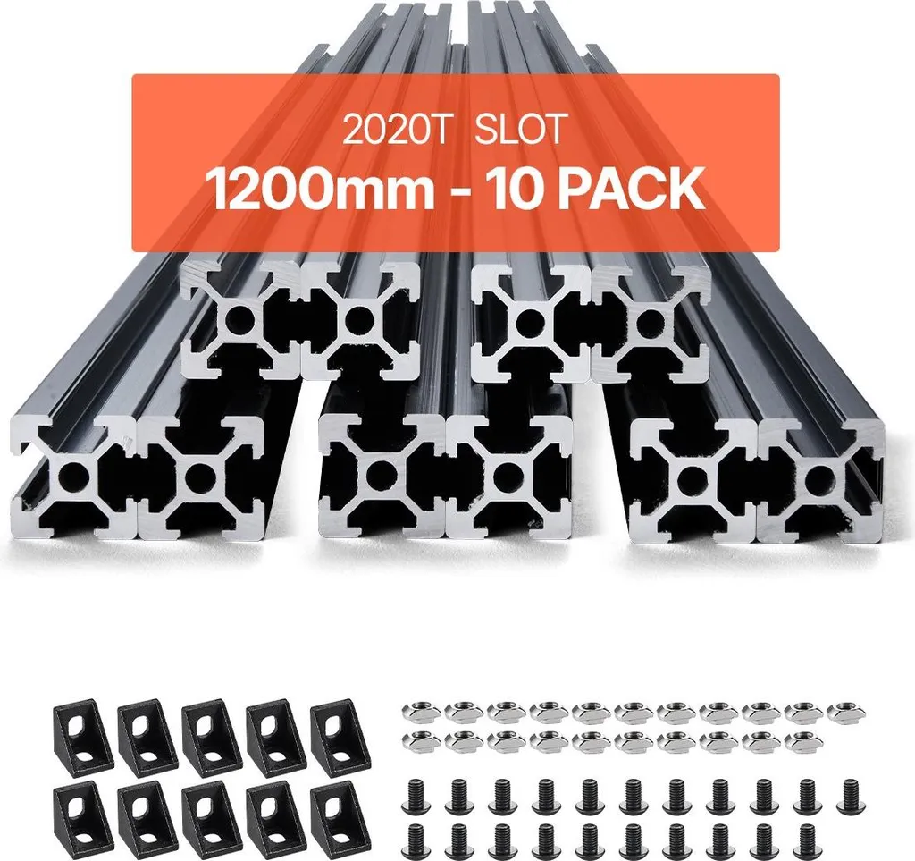 Profilé Aluminium 2020 Type T Noir - Lot de 10 Rails 120 cm Anodisés