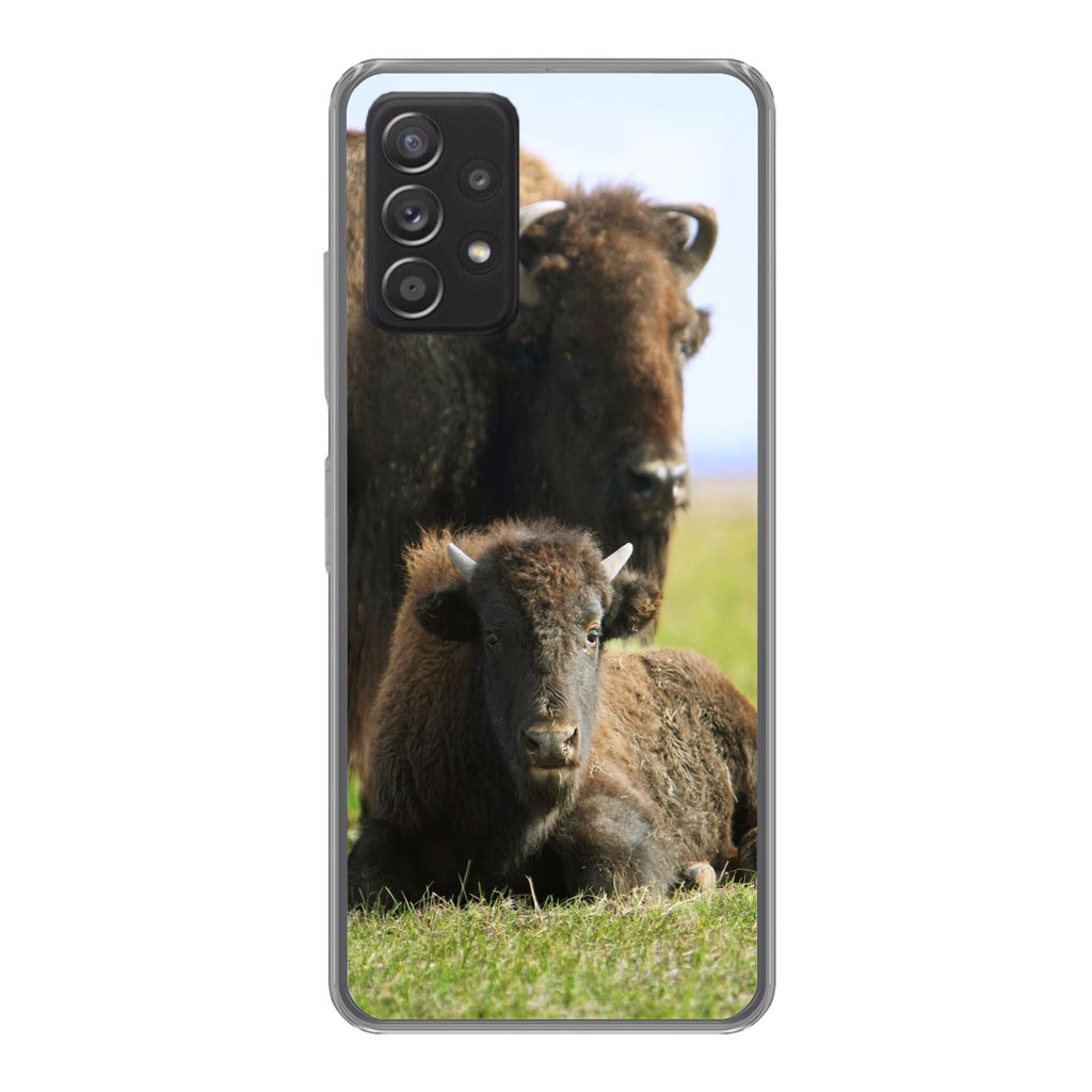 MuchoWow Handyhülle Schutzhülle Hülle für Samsung Galaxy A33 5G Büffel - Gras - Kalb Silikon Softcase Handy Hülle - Kartenhalter