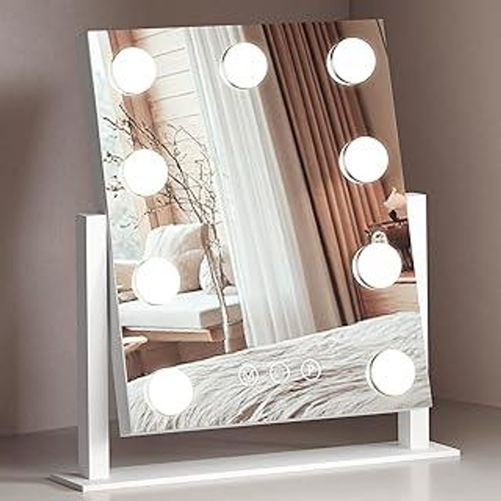 PUKANIUM Schminkspiegel mit Beleuchtung, Hollywood Spiegel mit Beleuchtung, Schminkspiegel mit 9 dimmabare LED Lampen und 3 Lichtfarben, 360° Dreh...