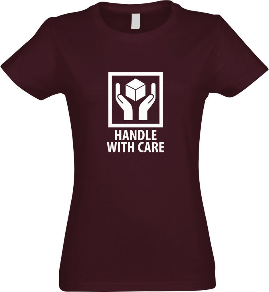 Kiwistar - T-Shirt tailliert - Damen - Burgund - Handle with Care Paket - mit Motiv Bedruckt - Funshirt Design - Sport - Freizeit - Damen - L