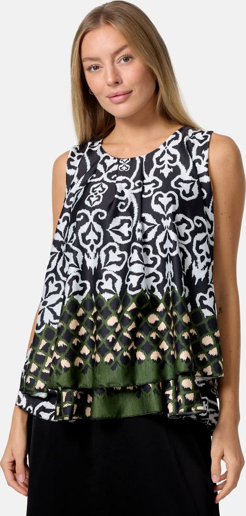 PM SELECTED Sleeveless Overlay Damen Top mit Print Sommertop Oberteil PM34 Schwarz Einheitsgröße Gr. 34 - 38