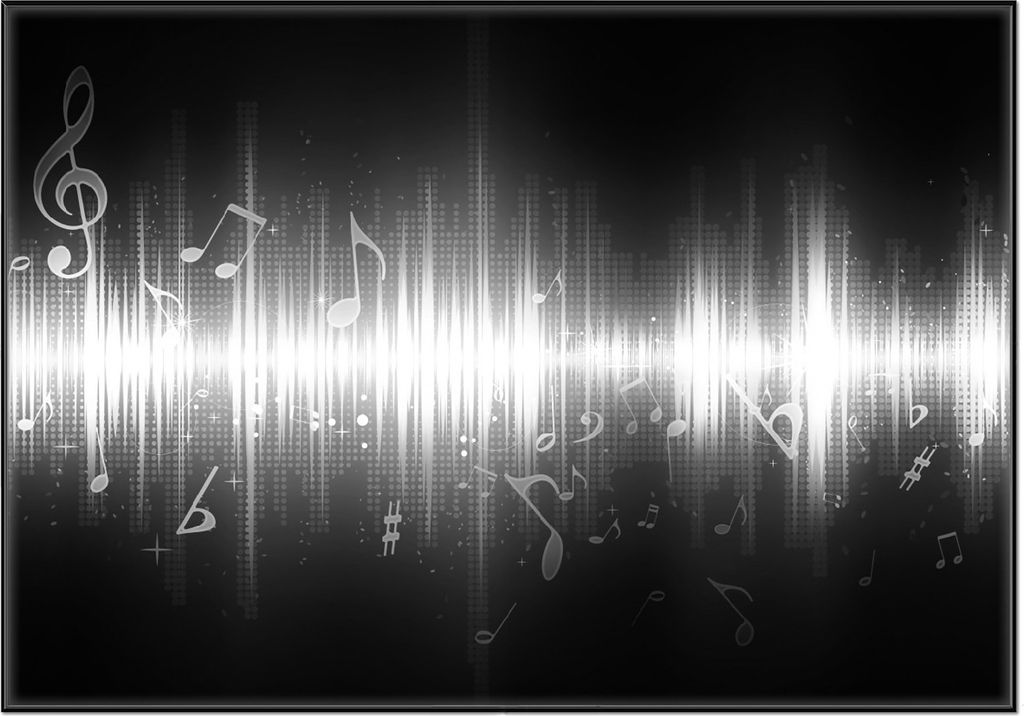 Wallario Wandbild Noten der Musik in schwarz und weiß, Größe: 70,30 x 100,30 cm, Poster mit schwarzem Aluminiumrahmen