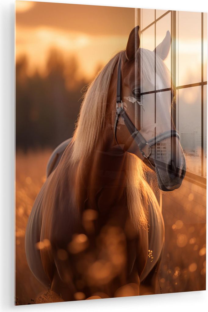 MuchoWow Glasbilder - Bilder auf Wandbild - Foto auf Glas Pferd - Natur - Tier - Braun - Tierporträt 30x40 cm Wanddekoration aus Glas - Acrylglasb...