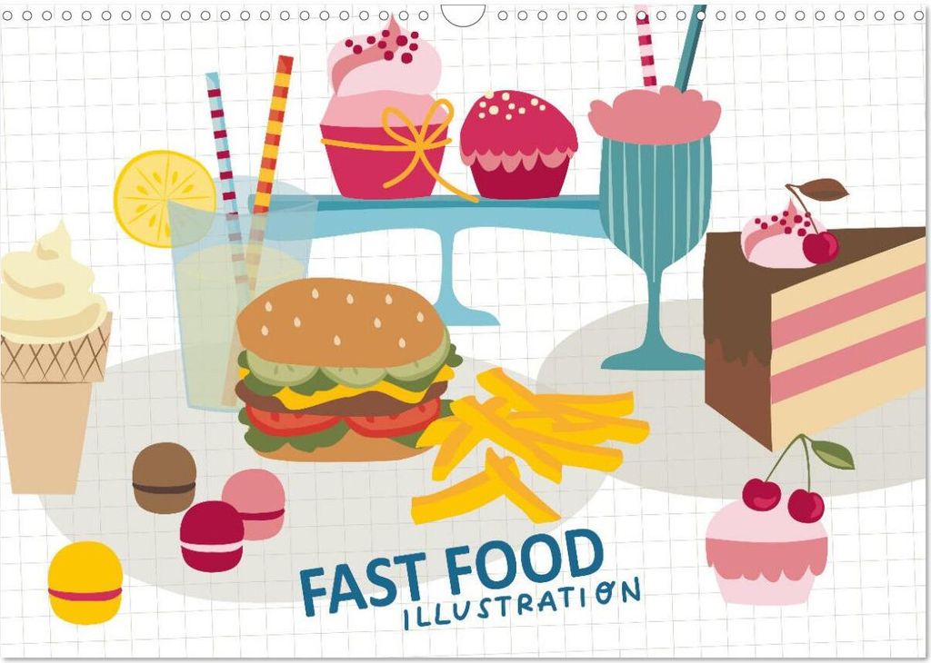 Fast Food Illustration (Wandkalender 2026 DIN A3 quer), CALVENDO Monatskalender