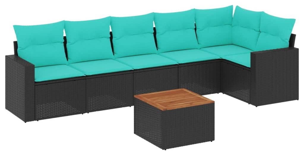 7-tlg. Garten-Sofagarnitur mit Kissen Schwarz Poly Rattan