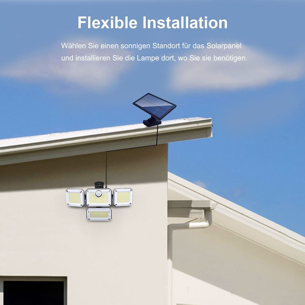 333 Led Solarleuchten Mit Bewegungsmelder 270° 4 Köpfe Produktbild 6