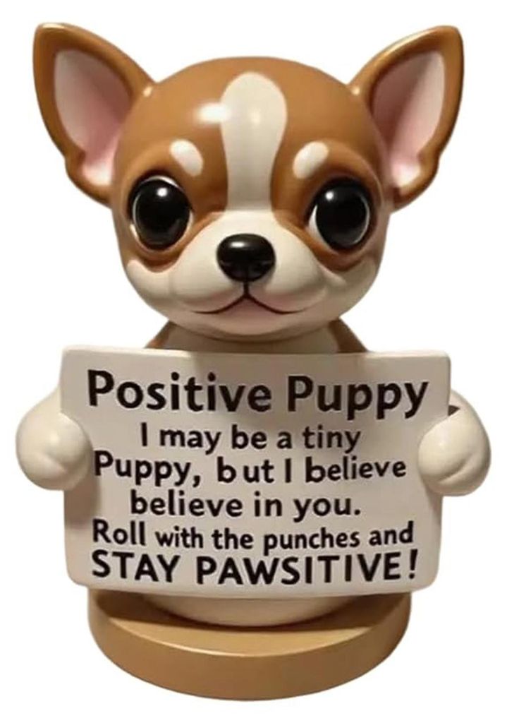 Welpenstatue zur emotionalen Unterstützung, positive Hundefigur mit motivierender Botschaft, inspirierendes Geschenk für Kollegen.