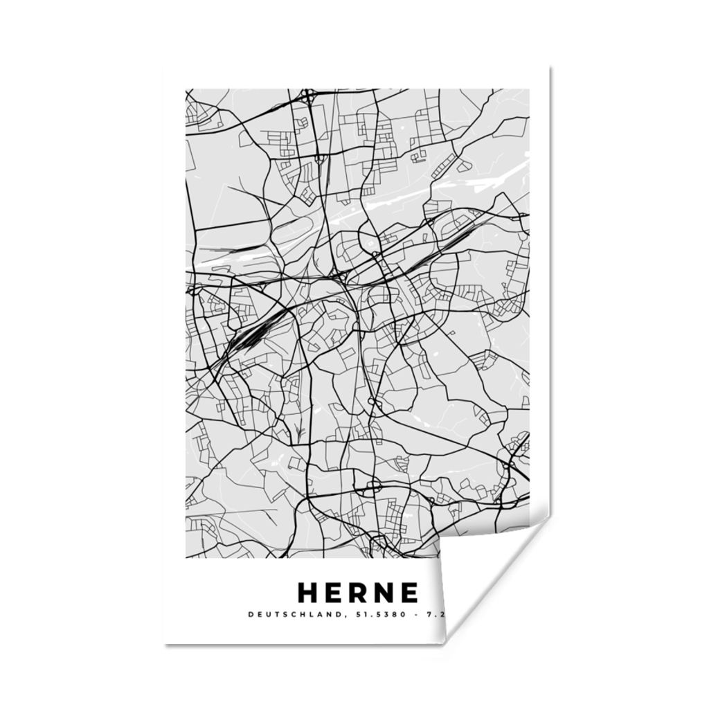 MuchoWow Poster Herne - Karte - Stadtplan - Deutschland - Karte 80x120 cm - Papierdruck