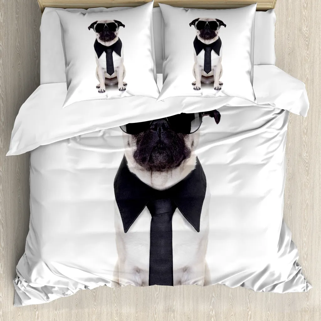 Linge de lit pour allergiques 155x220 cm avec Taie d'oreiller Mops Chien