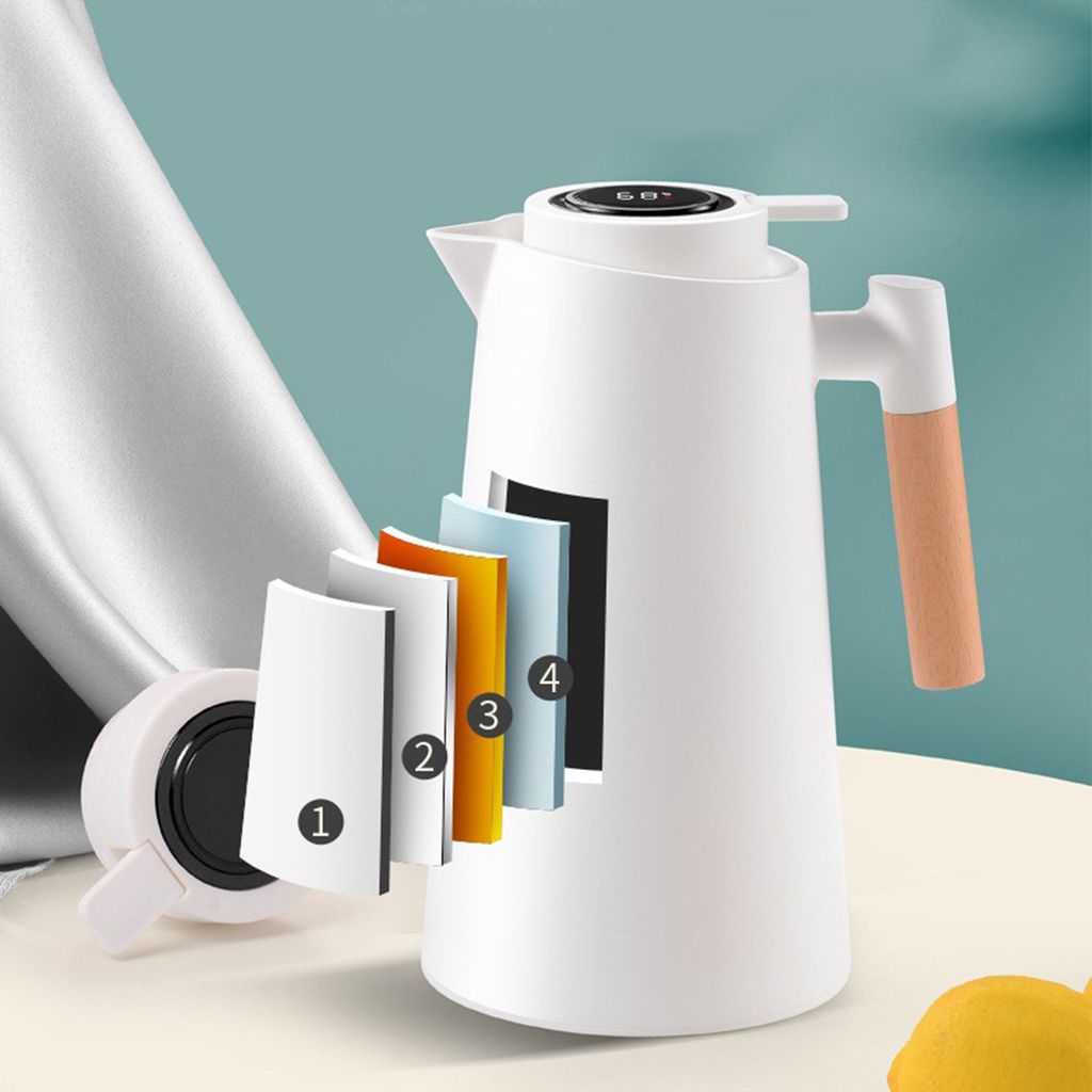 Thermoskanne 1L Mit Teesieb & Temperaturanzeige - Edelstahl Isolierkanne Für Kaffee & Tee