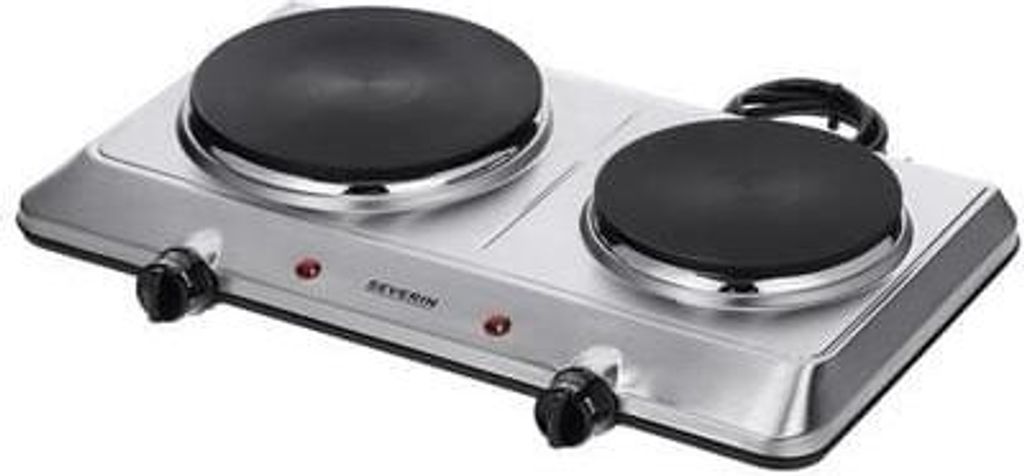 A silver electric double hot plate.
