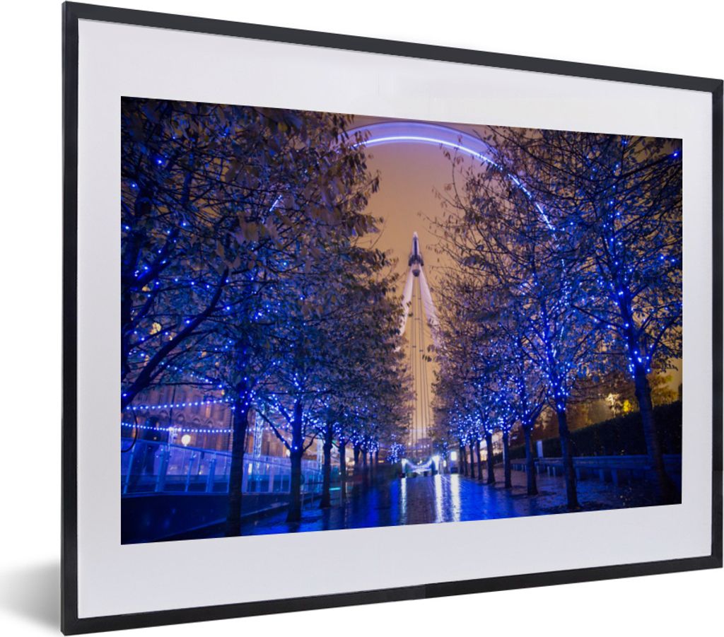 MuchoWow MuchoWow Gerahmtes Poster Das bunte London Eye zwischen den Bäumen in London 40x30 cm - Poster mit zchwarzem Bilderrahmen - Bilderrah...