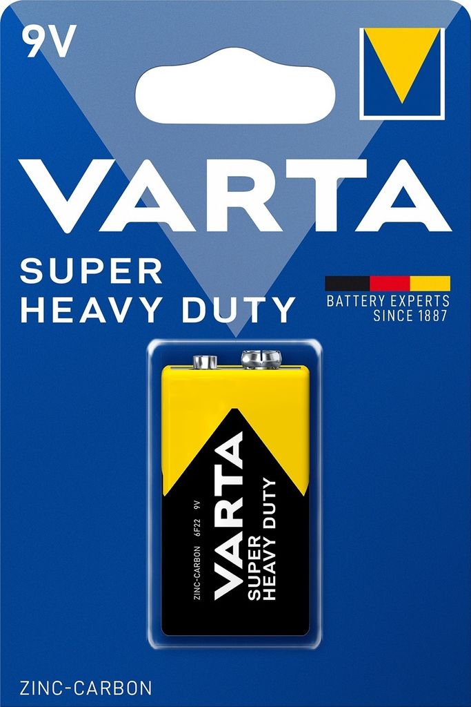 Varta Super Heavy Duty 9V Block 6F22 Zink Kohle Batterie - 1er Verpackung