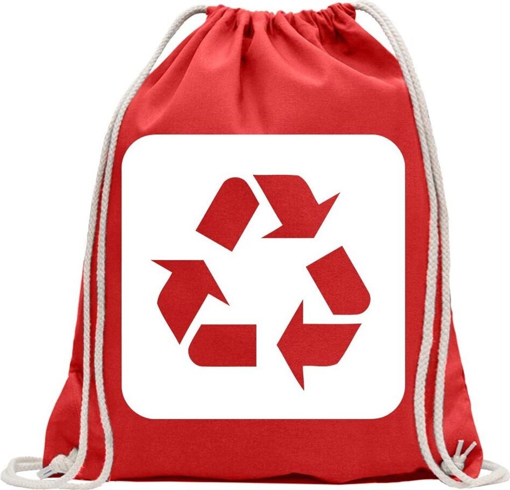Kiwistar - Turnbeutel - rot - Recycling Entsorgung Piktogramme - Fun Rucksack Sport Beutel Gymsack Baumwolle mit Ziehgurt