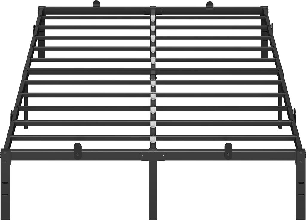 A metal bed frame shown from a top-down perspective.