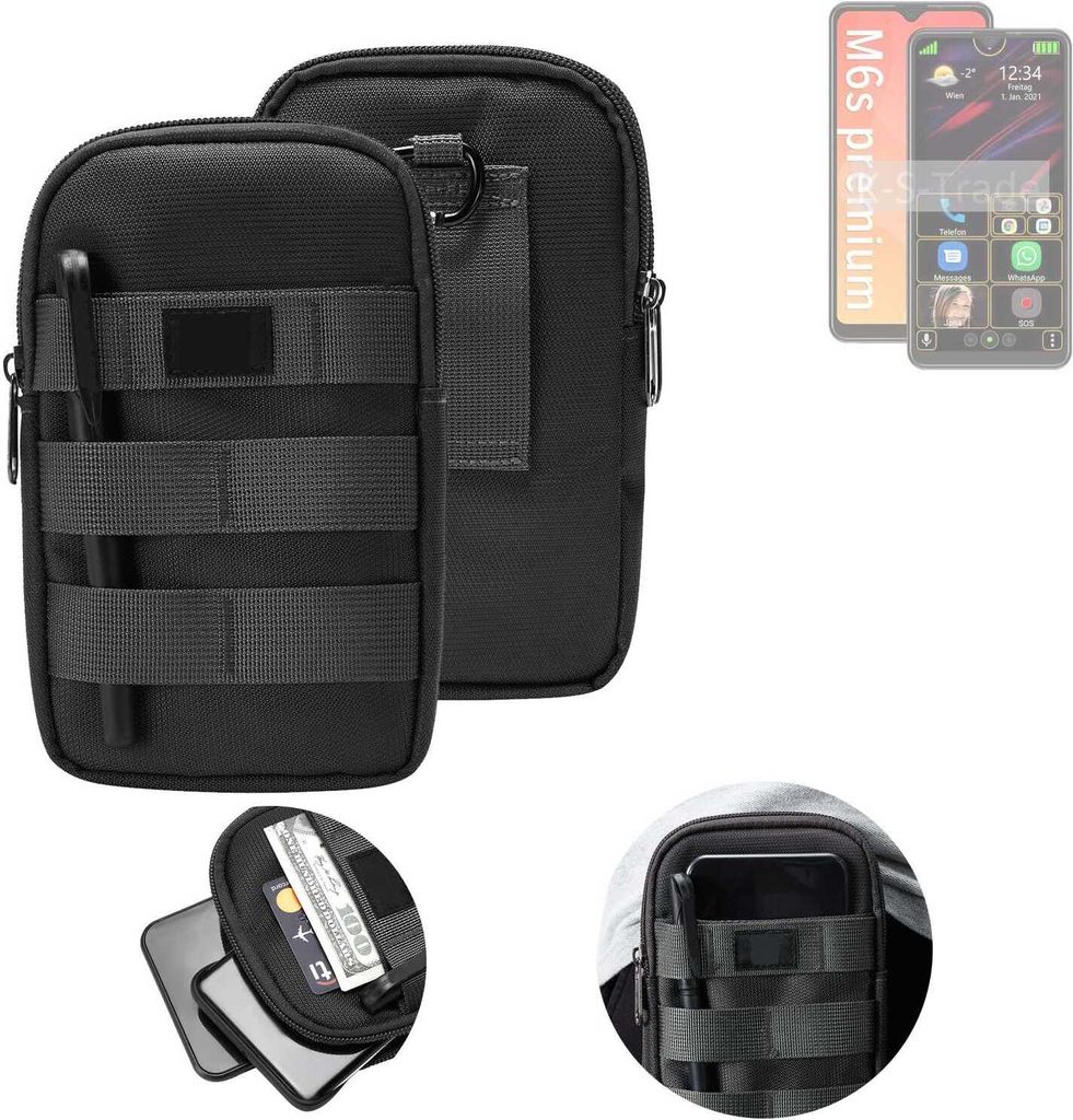 K-S-Trade Holster Gürtel Tasche kompatibel mit Bea-fon M6s plus premium Handy Tasche Schutz Hülle dunkel-grau viele Fächer, 1x