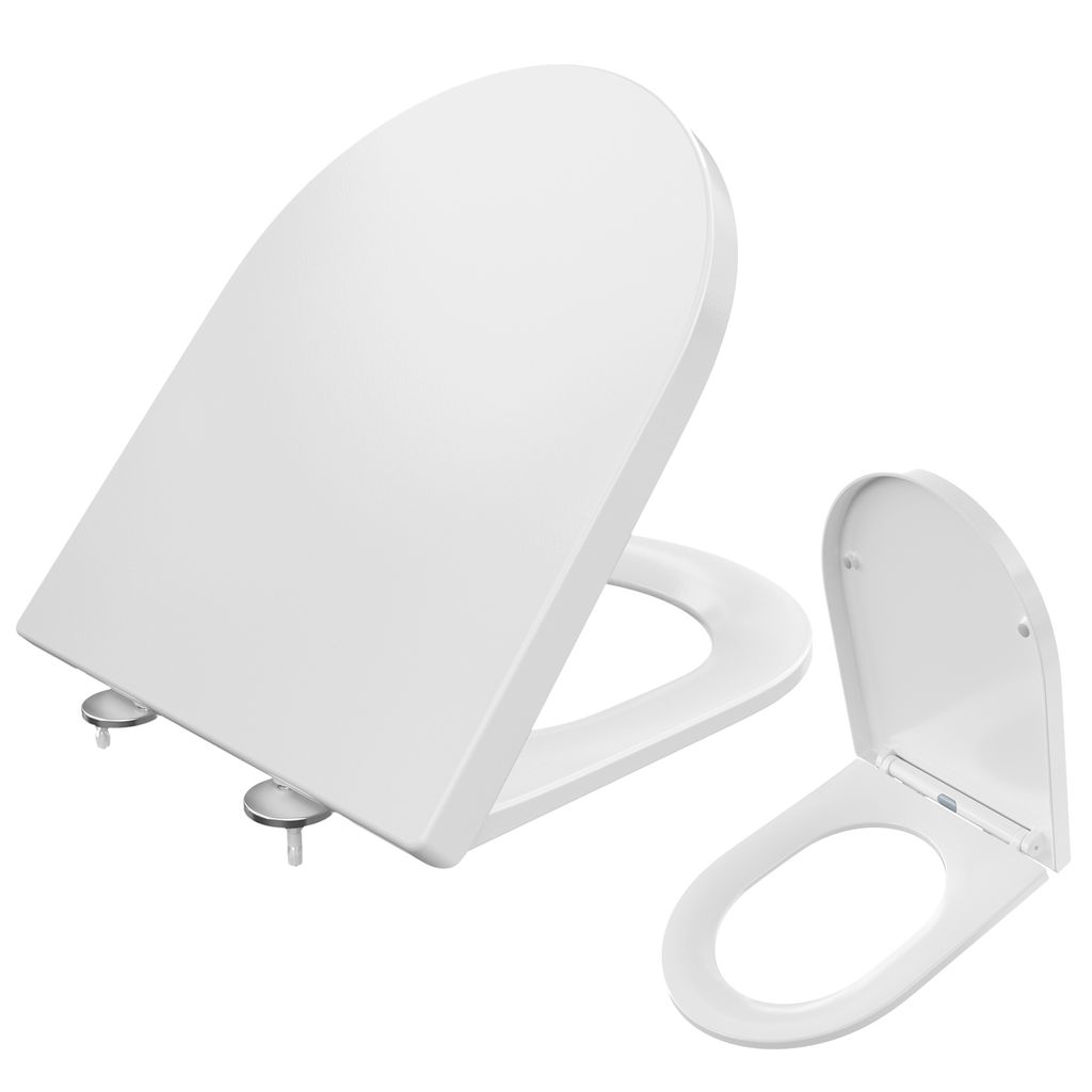 Toilettendeckel WC Sitz mit Absenkautomatik, Klodeckel D-Form Quick-Release Funktion, Weiß Toilettensitz für einfache Montage & Reinigung, Duroplast