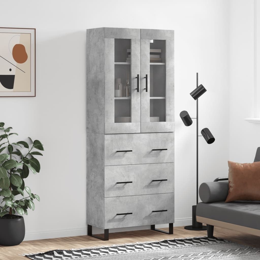Highboard Betongrau 69,5x34x180 cm Holzwerkstoff Produktbild 